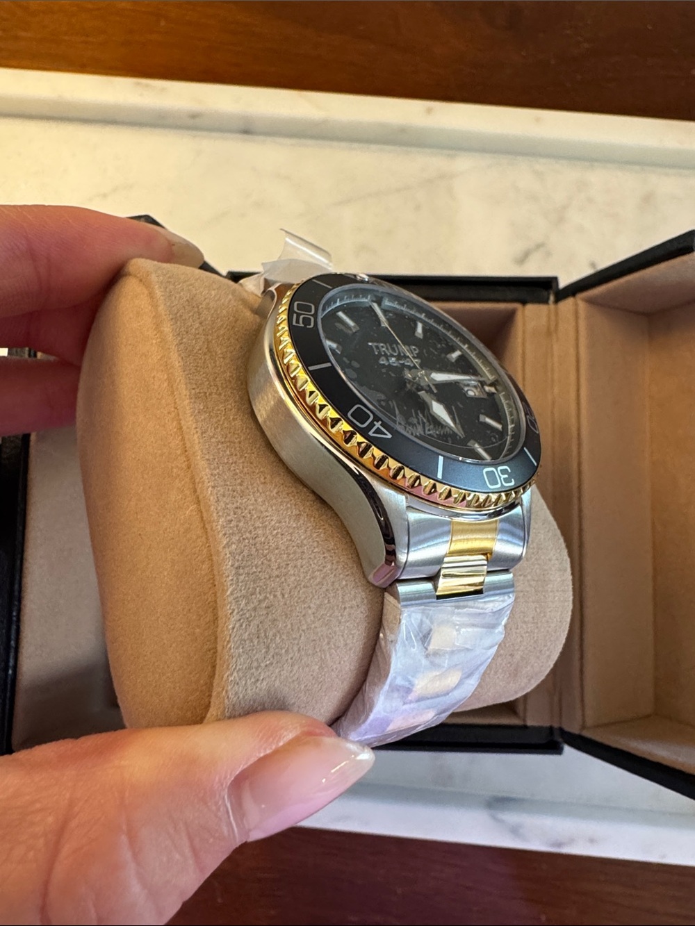 Trump Stainless Steel Two-Tone Watch with Black Dial - Picture 6 of 14